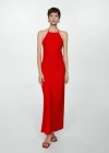 MANGO HALTER-NECK LINEN DRESS RED