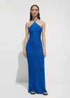 MANGO HALTER NECK LUREX KNIT DRESS VIBRANT BLUE