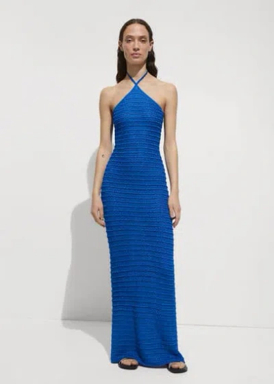 Mango Halter Neck Lurex Knit Dress Vibrant Blue In Bleu Électrique