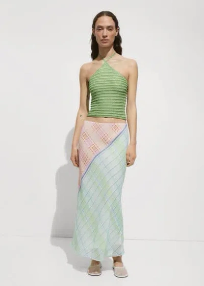 Mango Halter Neck Lurex Knit Top Pastel Green