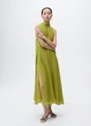 Mango Mock Neck Sleeveless Trapeze Dress In Green