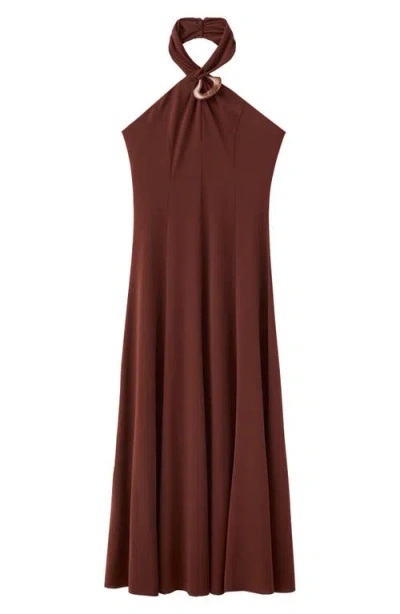 Mango Halter Neck Maxi Dress In Brown