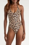 Mango Halter Neck One-piece Swimsuit In Animal Print