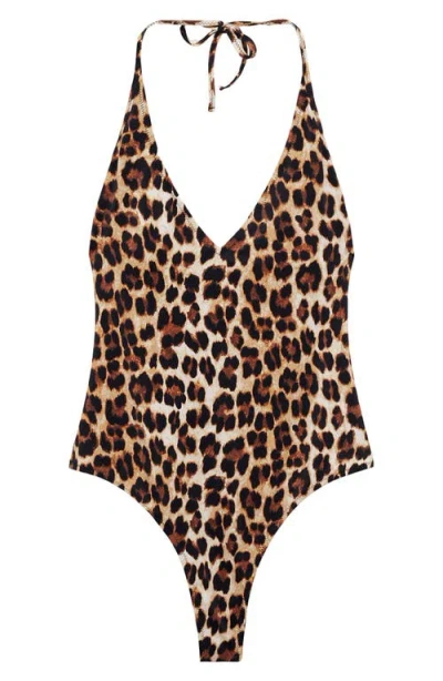Mango Halter Neck One-piece Swimsuit In Brown
