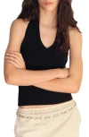Mango Halter Neck Rib Top In Black