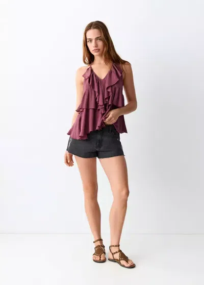 Mango Halter Neck Ruffled Top In Pink