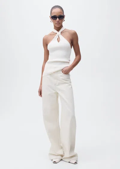 Mango Halter-neck Top With Knot Detail Ecru