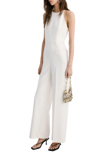 Mango Halter Neck Wide Leg Jumpsuit In White