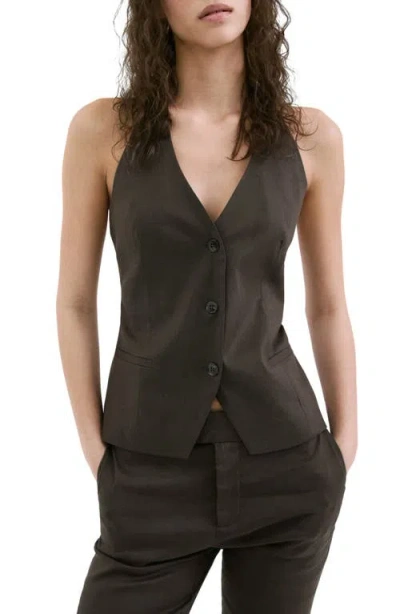 Mango Halter Stretch Linen & Cotton Vest In Brown
