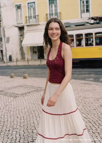 Mango Halter Top With Metallic Appliqués In Burgundy