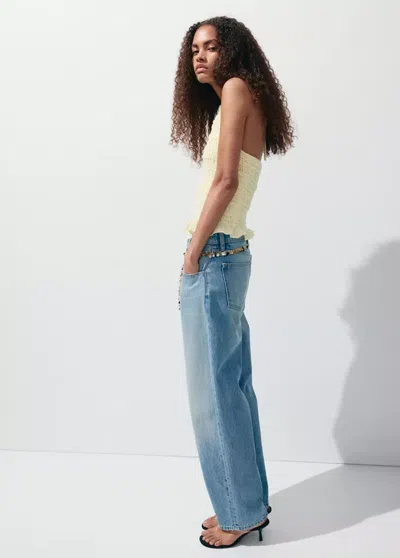 Mango Halter-neck Crinkle Top In Pastel Yellow