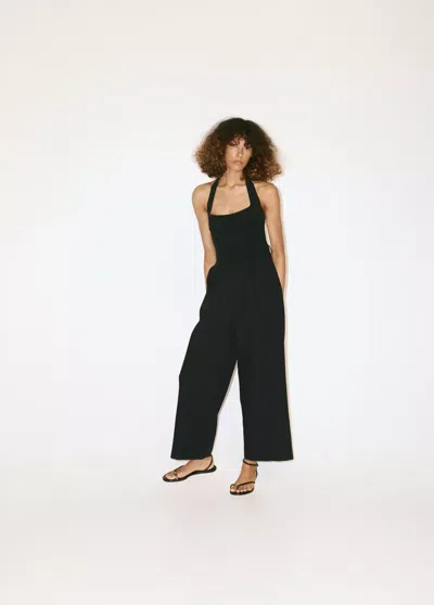 Mango Halter-neck Jumpsuit With Belt In Black