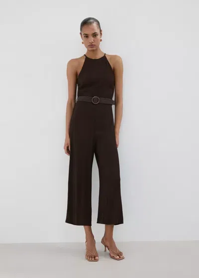 Mango Halter-neck Jumpsuit With Belt In Chocolate