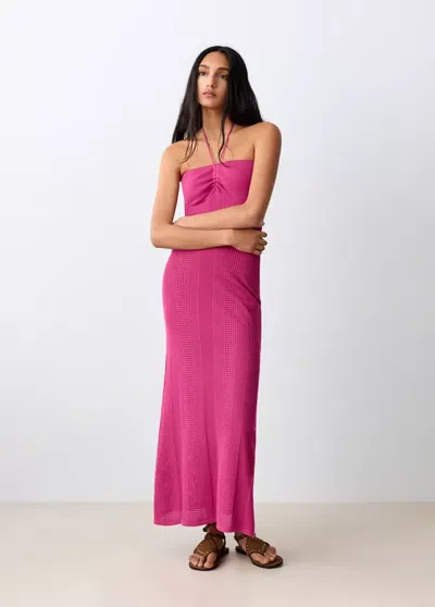Mango Halter-neck Knitted Dress In Fuchsia