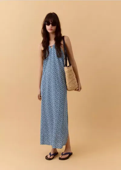 Mango Halter-neck Linen Dress In Navy