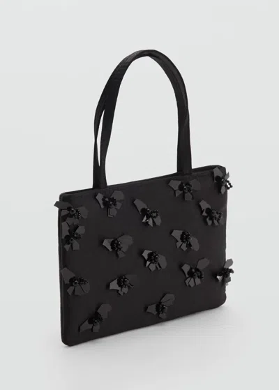 Mango Sac À Main Avec Application De Fleurs Noir - Femme - Taille Unique -  In Black