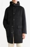 Mango Handmade Hooded Wool Blend Melton Overcoat In Black