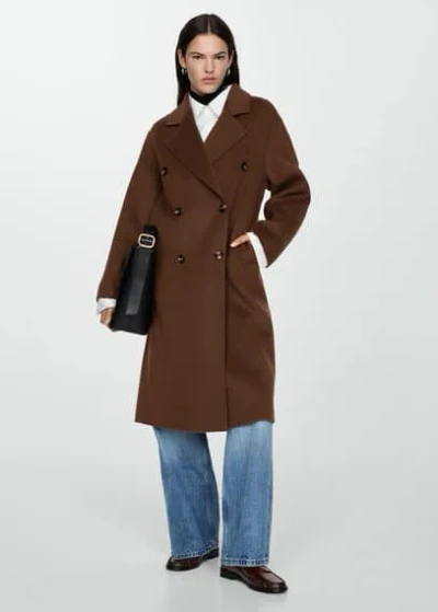 Mango Handmade Oversized Wool Coat Chocolate In Chocolate