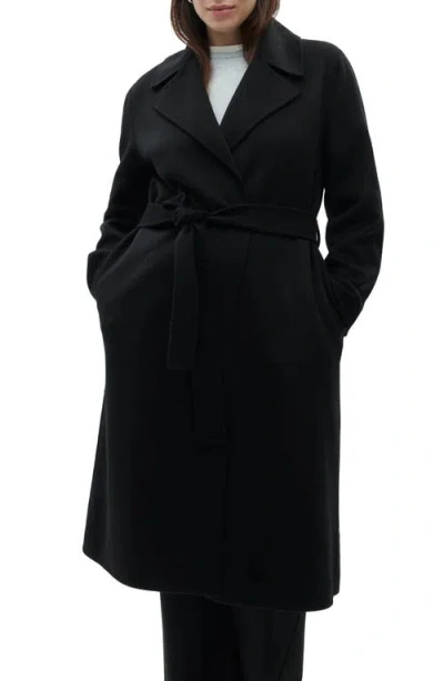 Mango Handmade Wool Blend Wrap Coat In Black