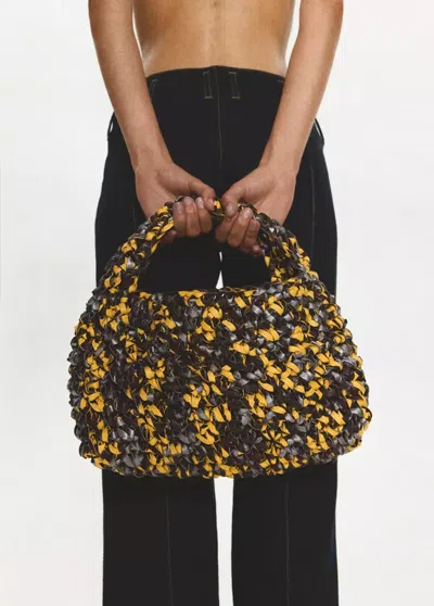 Mango Handmade Woven Leather Handbag In Lime