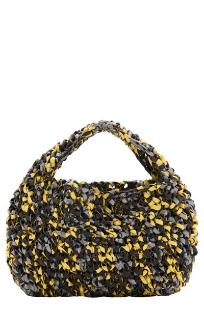 Mango Handmade Woven Leather Handbag In Lime
