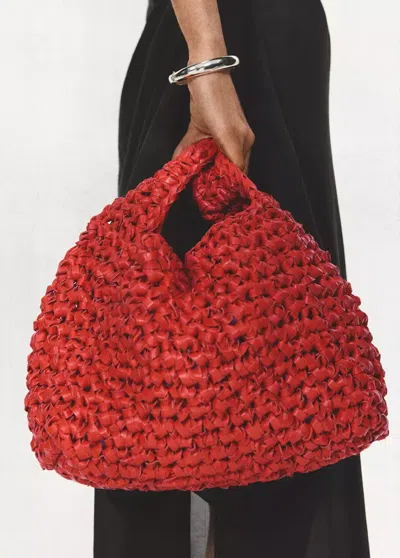 Mango Handmade Woven Leather Handbag In Red