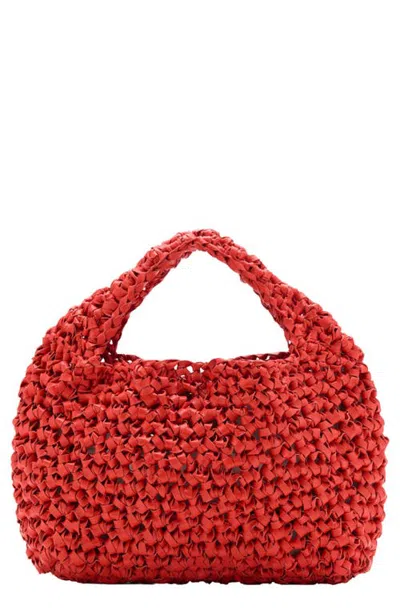 Mango Handmade Woven Leather Handbag In Red