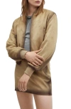 Mango Worn Leather-effect Bomber Jacket Light/pastel Grey In Beige