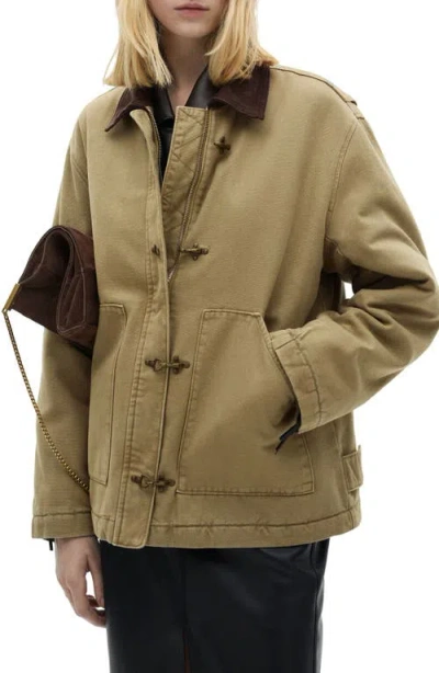 Mango Hannah Cotton Insulated Chore Coat In Beige - Khaki