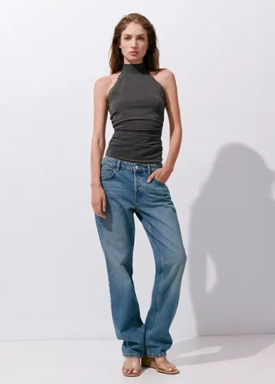 Mango Haut À Col Montant Avec Détails En Dentelle In Gray