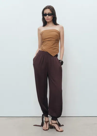 Mango Asymmetrical Strapless Top Brown