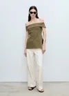 Mango Fitted Off-the-shoulder Top Khaki In Khaki