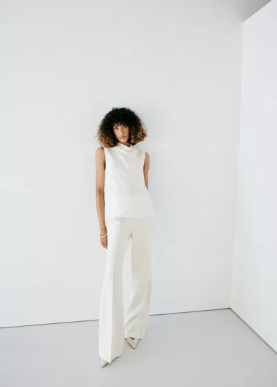 Mango Haut Col Montant Drapé In Blanc Cassé