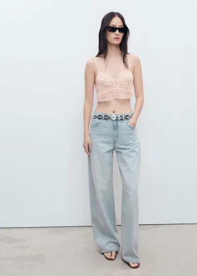 Mango Lace Crop Top Pastel Pink