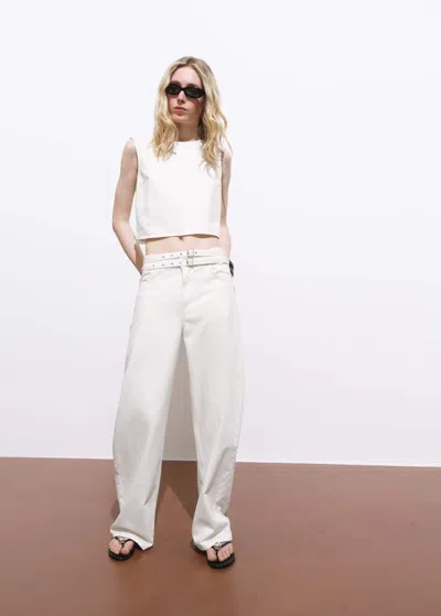 Mango Haut Court En Jean Avec Fermeture À Boucle Blanc Cassé - Femme - S -