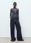 Mango V-neck Denim Top With Bow Open Blue In Blue