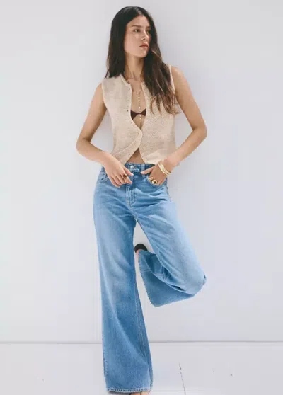 Mango Heathered Knit Vest With Buttons In Neutral