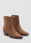 Mango Heel Suede Ankle Boot In Medium Brown