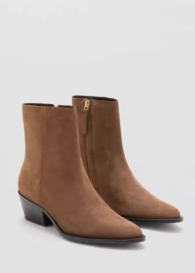 Mango Heel Suede Ankle Boot In Medium Brown