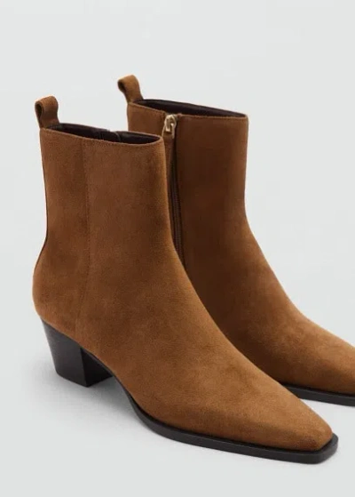 Mango Heel Suede Ankle Boot Medium Brown In Marron Moyen
