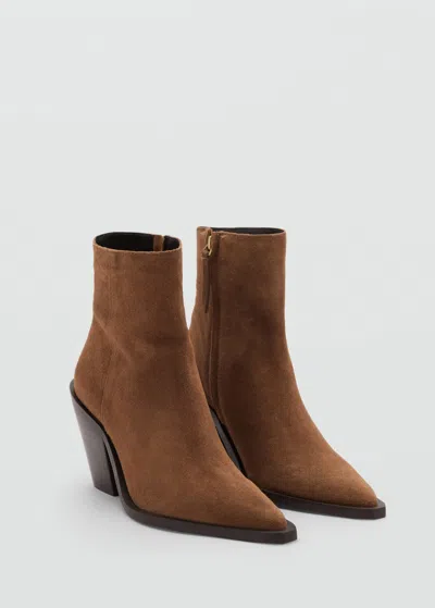 Mango Heel Suede Ankle Boot Tobacco Brown