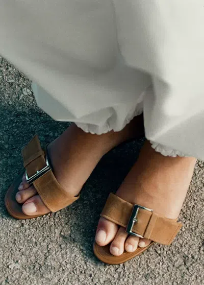 Mango Heeled Leather Sandal With Buckle In Multi