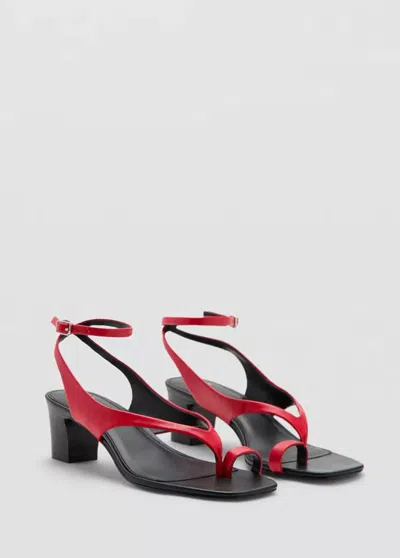 Mango Heeled Leather Sandals With Straps In Red