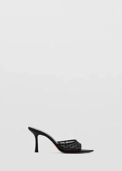 Mango Heeled Mesh Sandal In Black