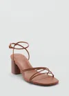 Mango Metallic Strappy Heeled Sandal Leather In Leather
