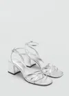 Mango Heeled Sandal With Crossed Straps Silver In Silver