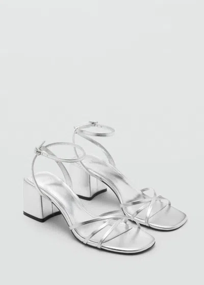 Mango Heeled Sandal With Crossed Straps Silver