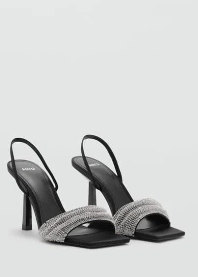 Mango Heeled Sandal With Strass Strap Black