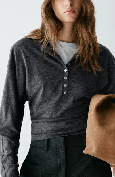 Mango Henley Sweater In Gray