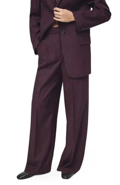 Mango Hidra Seamed Wide Leg Pants In Burgundy